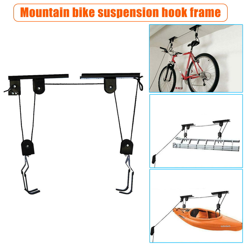 Bike Bicycle Lift Ceiling Mounted Hoist Storage Garage Hanger Wall Bike Rack 