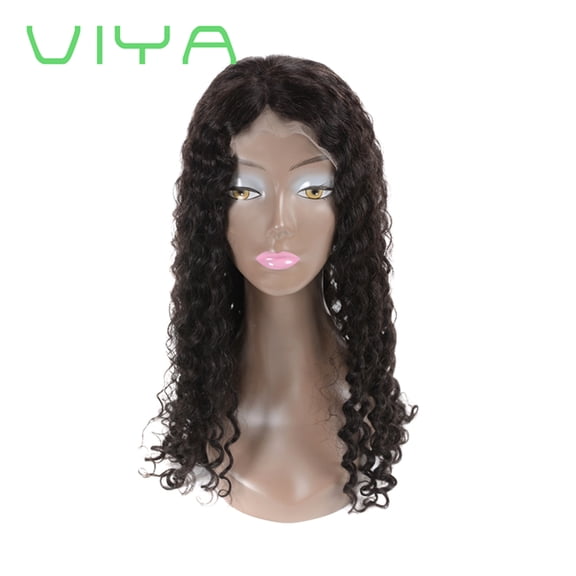 VIYA Human Hair Deep Wave Lace Front Wig Caps 13x4 Deep Curly Natural Black 22 Inch