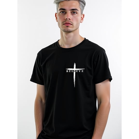 Believe Cross Tee Men t-shirt black elegant graphic tees Fashionable summer T-shirt, machine washable Trendy Unisex Shirt Short Sleeve tshirts