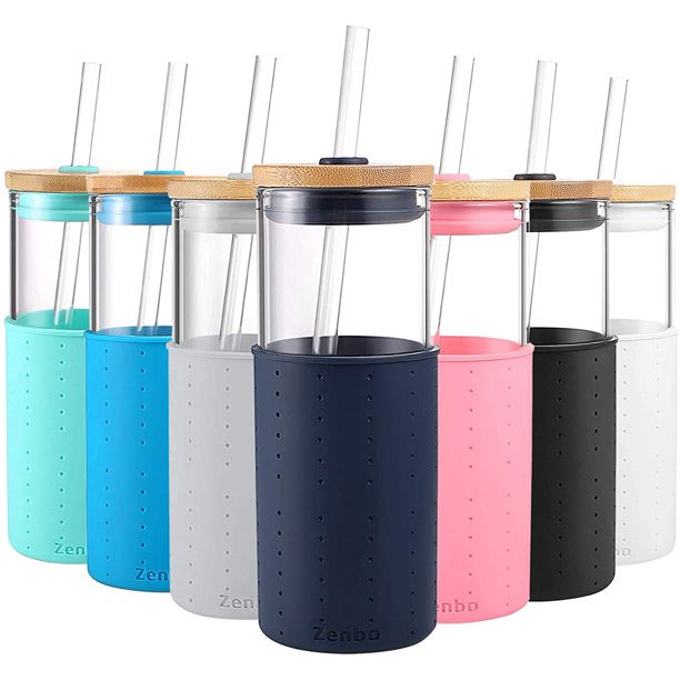 24 oz Iced Coffee Cup Smoothie Cups Reusable Glass Tumbler