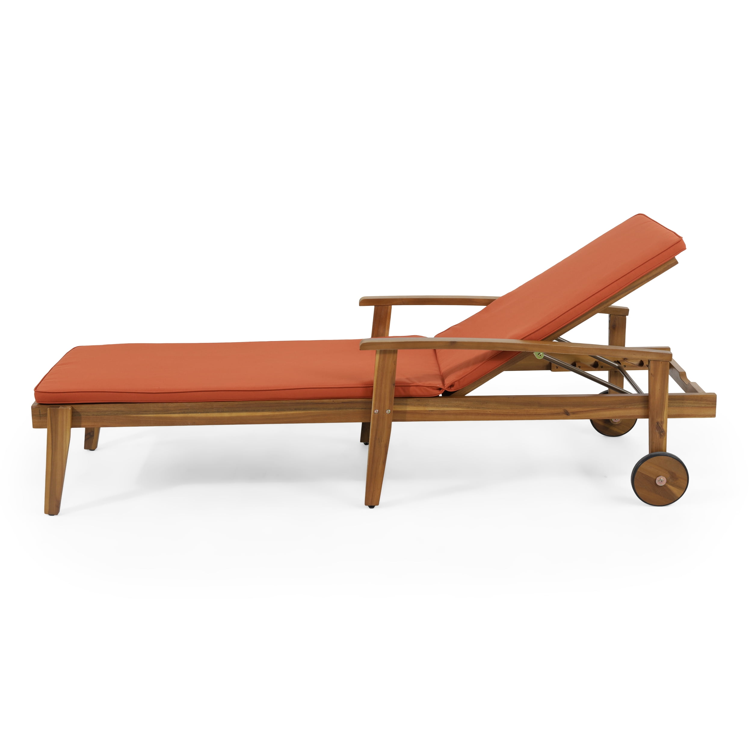 Noble House Multiple Positions Acacia wood Outdoor Chaise Lounge - Set of 2 - Teak and Orange