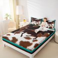 thumbnail image 4 of Homewish Rustic Western Cowboy Twin Sheet Sets,Farmhouse Horse Cowhide Twin Fitted Sheet,Brown Cyan Flat Sheet For Boys Kids,Breathable Home Decor,3-Piece, 4 of 7
