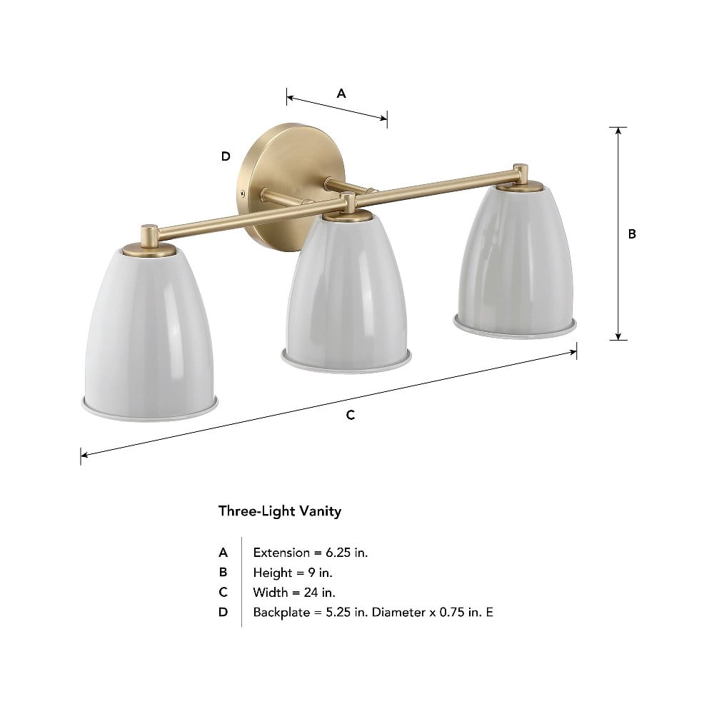 Designers Fountain Biba 24 inch 3-Light Brushed Gold Modern Bathroom Vanity Light Fixture with Grey Sky Metal Shades, D287M-3B-BG