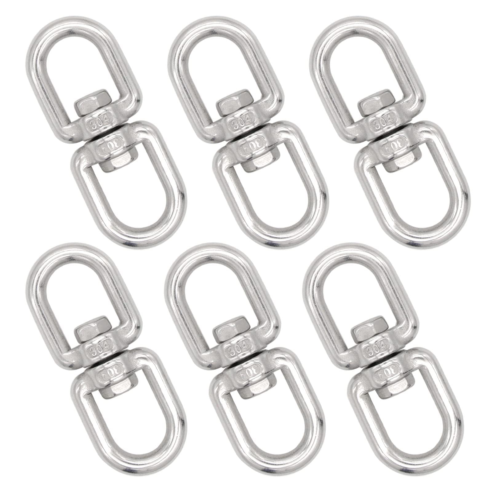 6 PCS M6 Stainless Steel Double Ended Swivel Eye Hook, Eye to Eye