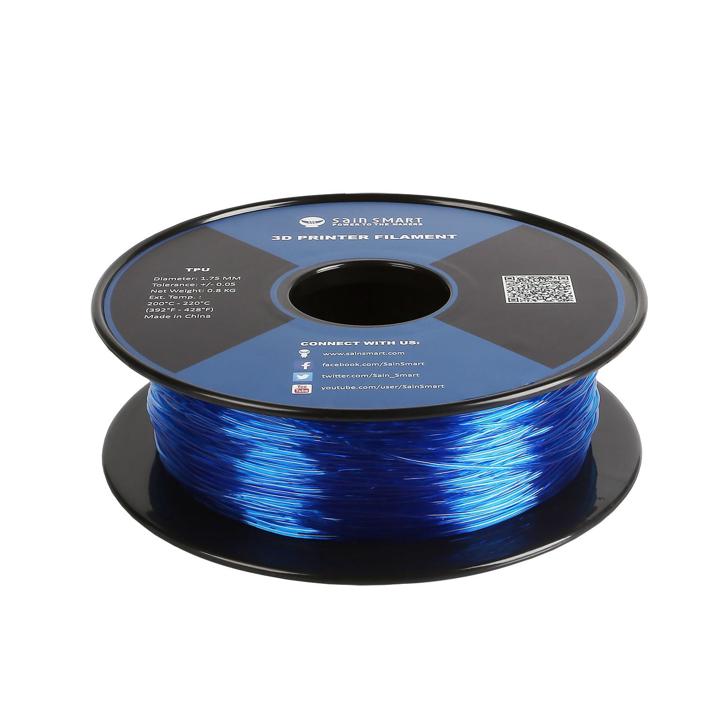 SainSmart 1.75mm Flexible TPU 3D Printers Filament - 800g Spool (Blue)
