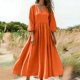 thumbnail image 2 of Mujeres Vestido Casual Suelto Y Casual Tres Cuartos de Mangas Cuello en V Vestido de Lino Mujeres, 2 of 7