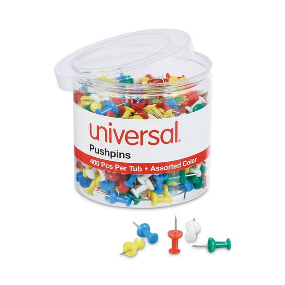 Universal UNV31314 3/8 in. Plastic Colored Push Pins - Assorted (400/Pack)