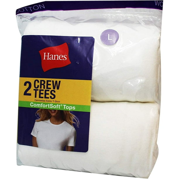 Hanes 2 Pack Womens White Crew Tees (Size Large) - Walmart.com
