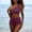 A834 Wine, variant on Two Piece Bikini Set for Women Scalloped Trim One Shoulder High Waisted Bathing Suit Flattering Cut Out Stretchy Swimwear for Pool Party