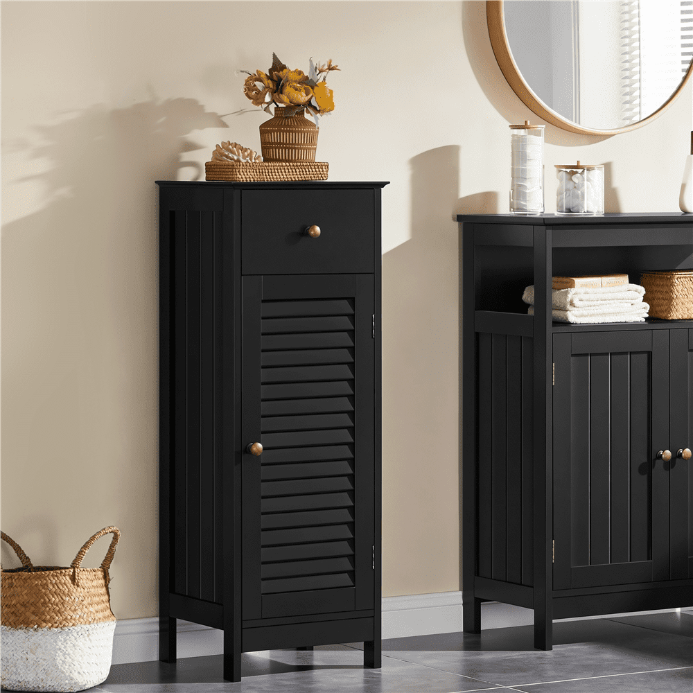 Alden Design 34.5″ H Narrow Bathroom Storage Cabinet with Drawer, Black