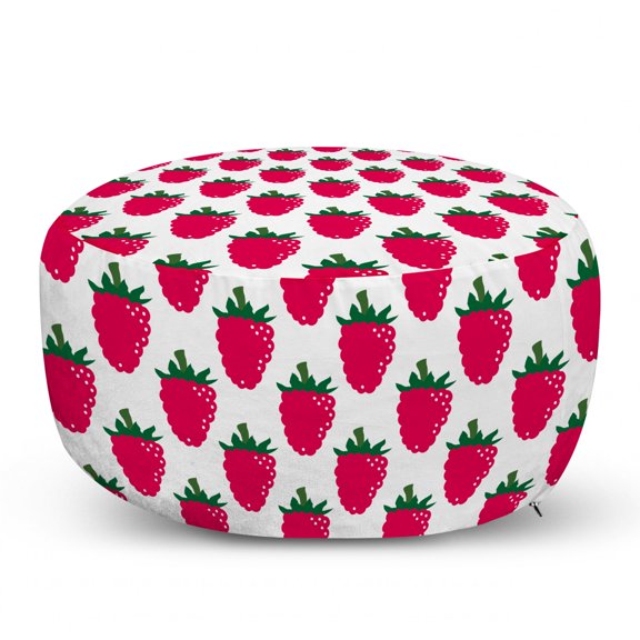 Fruit Pouf Cover with Zipper, Repetitive Raspberries Arranged on a Plain Background Organic Foods, Soft Decorative Fabric Unstuffed Case, 30" W X 17.3" L, Dark Pink Forest Green, by Ambesonne