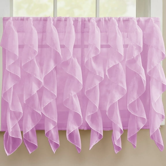 Sheer Voile Vertical Ruffle Window Kitchen Curtain 36" Tier Pair