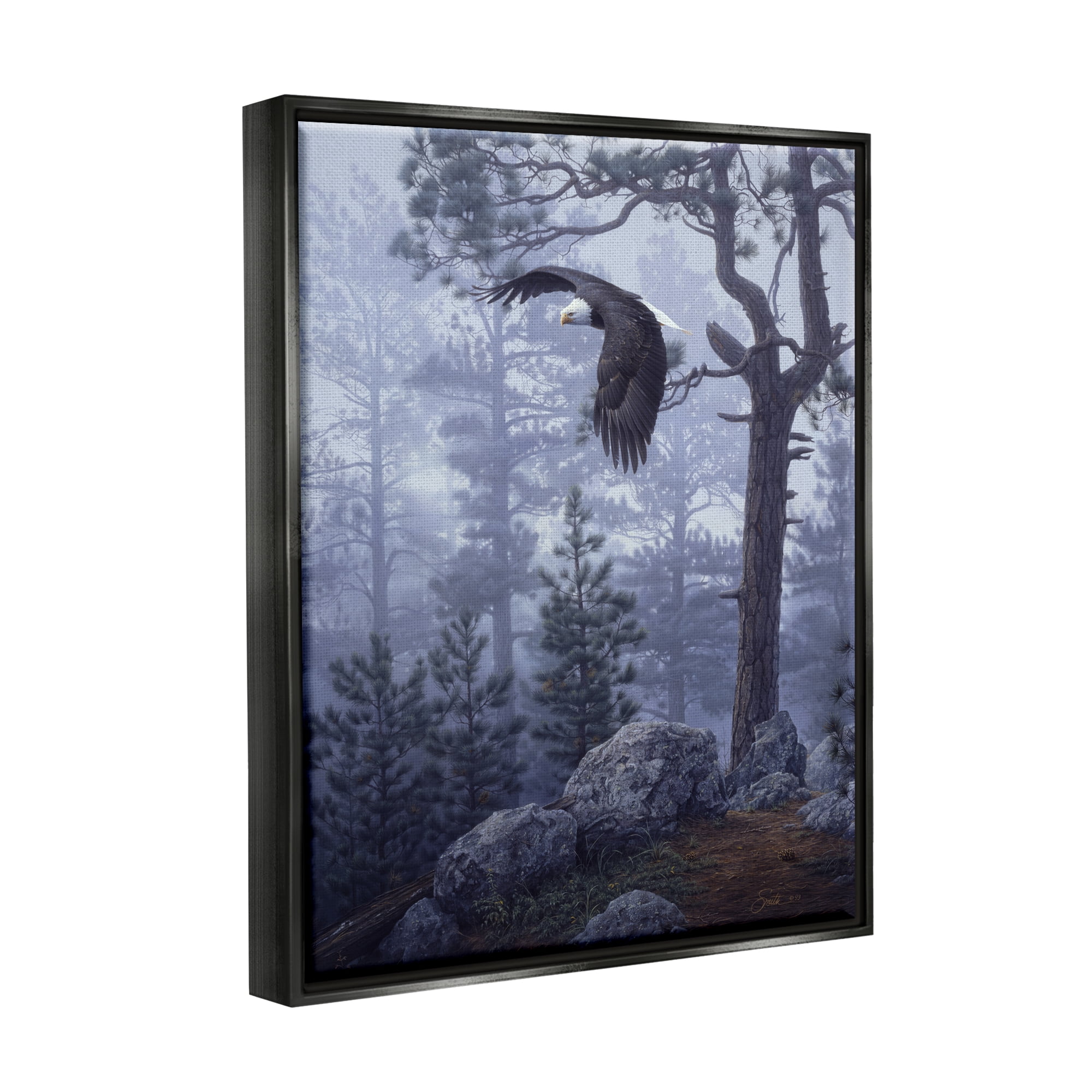 Stupell Industries Eagle Flying Woodland Scene Animals & Insects Photography Black Floater Framed Art Print Wall Art