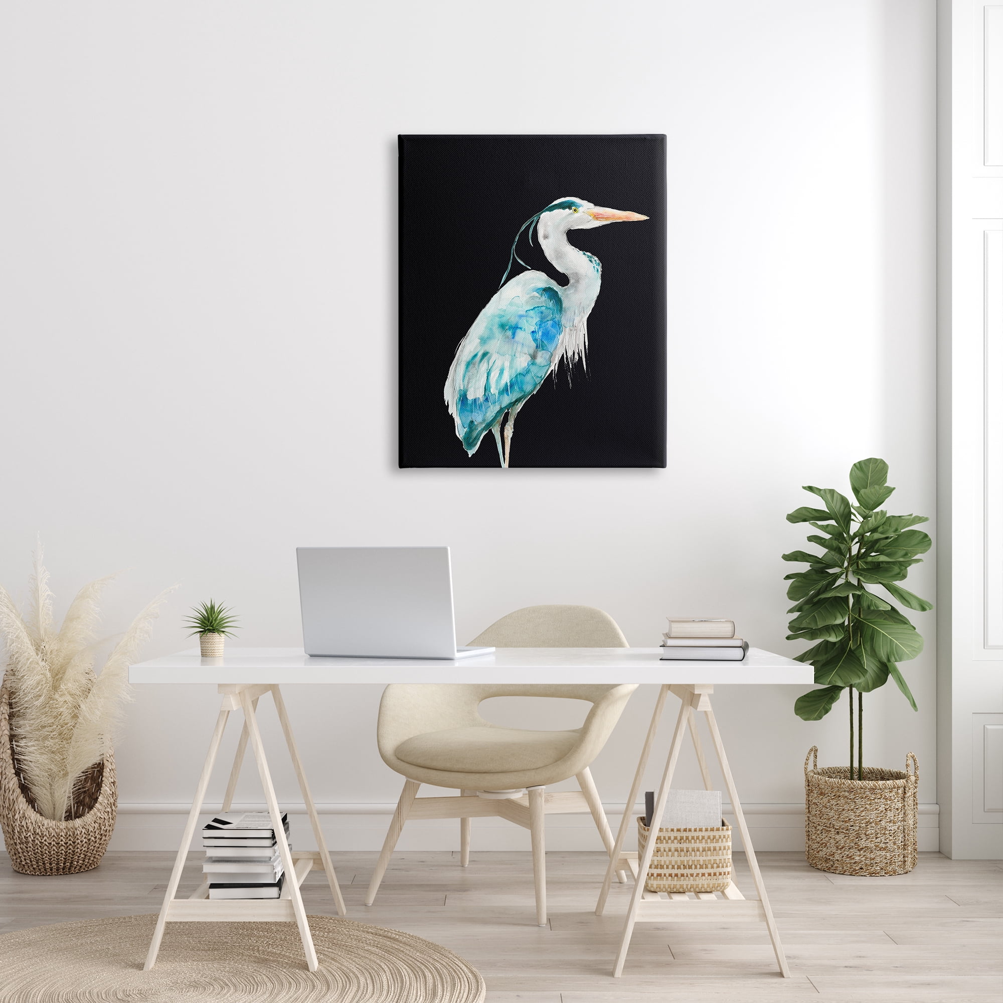 Stupell Industries Blue Heron Pattern Winged Bird over Black, 30 x 40, Designed by Patti Mann
