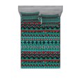 thumbnail image 2 of Ambesonne Tribal Fitted Sheet & Pillow Sham Set, Hand Drawn Aztec, Twin, Red Blue Teal, 2 of 3