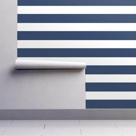Navy Stripe Wallpaper - Peel-and-Stick Removable Wallpaper Wide Navy And White Stripe Nautical Blue Navy