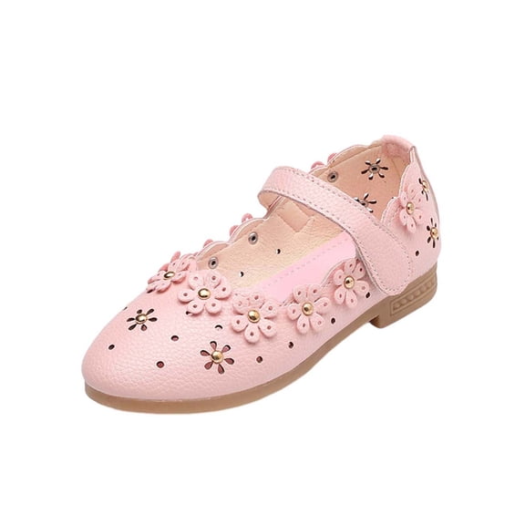 Viluyesy Girls Flat Princess Sandals, Ankle Strap Soft Sole Round Toe Floral Comfortable Casual Dressy Shoes Pink