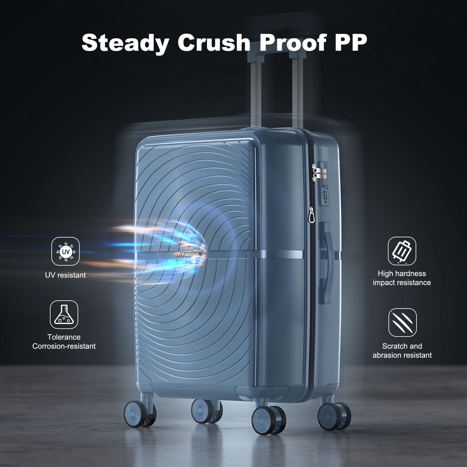 Nazhura Hard Shell Luggage Set, 3-Piece Hardside Suitcase Set, 20-inch, 22-inch, 28-inch Luggage , Carry on Luggage Set, Travel Luggage Set, Large Suitcase with Wheels, Light Blue