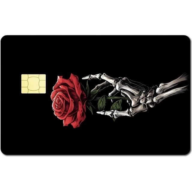 Black Debit Card Skin Credit Card Skin Credit Card Sticker Covers No Bubble Slim Small Chip Personalized Bank Card Decal PVC Removable Transportation Key Card Skeleton Hand Rose 7.3x5.4Inch