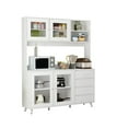 thumbnail image 3 of WIAWG Modern Kitchen Pantry Storage Cabinet with Hutch and Drawers,White Sideboard Buffet Cupboard with Glass Door,63", 3 of 7