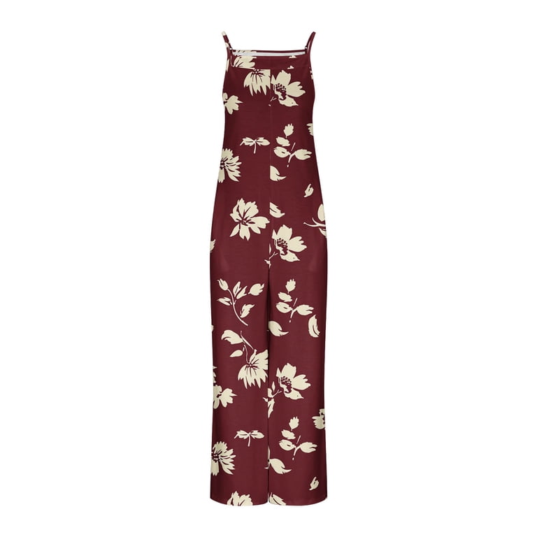 Aueoeo Dress Romper Jumpsuit For Women Fashion Casual Loose Printed  Sleeveless Back Strap Jumpsuit With Pockets - Walmart.com