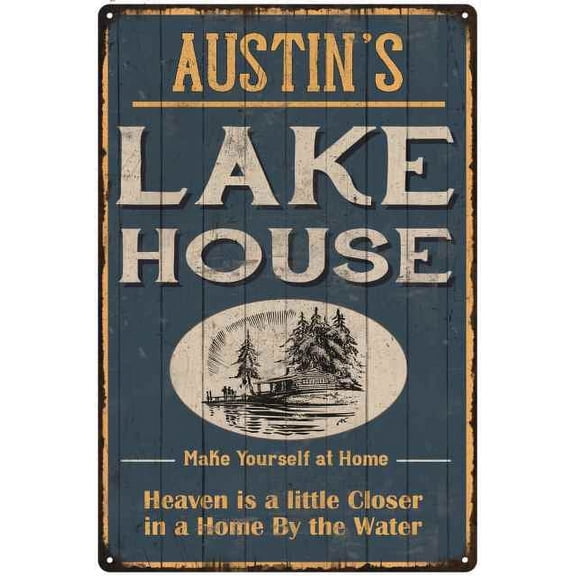 AUSTIN'S Lake House Blue Cabin Home Decor Gift 8x12 Metal 108120038241