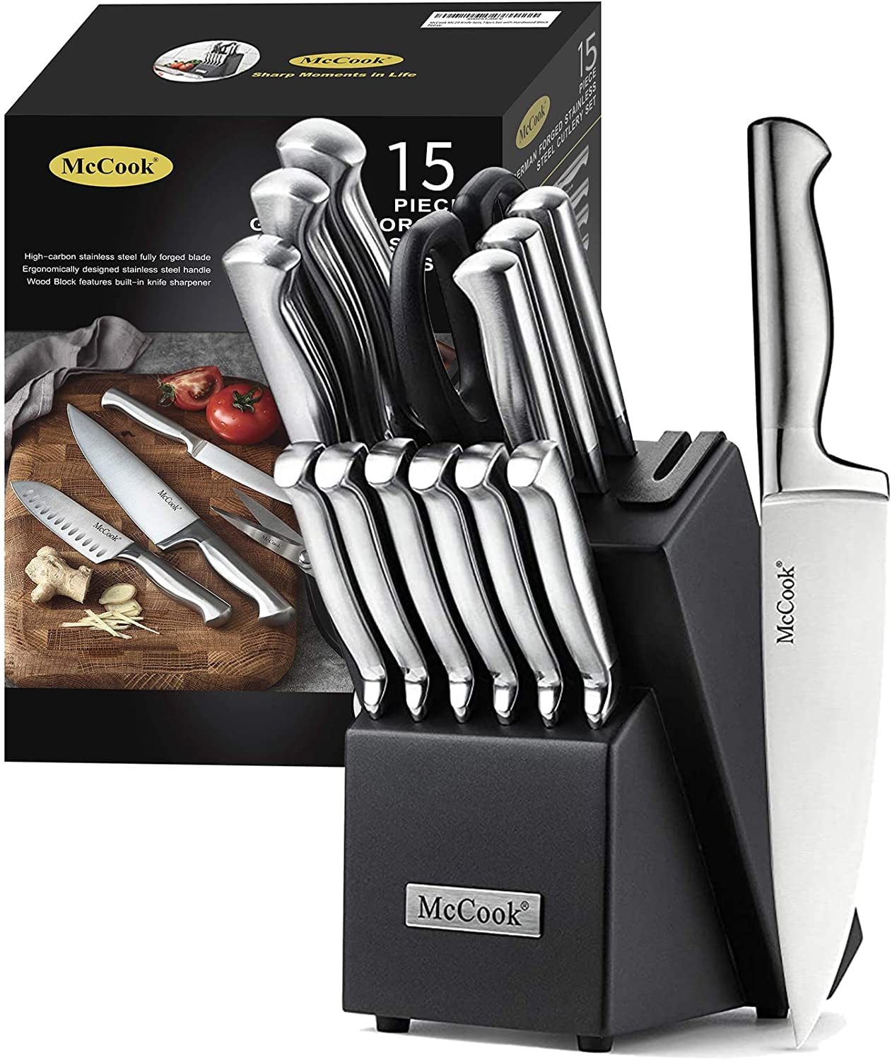 McCook® Kitchen Knife Sets, Golden Titanium Stainless Steel Knives Block  Set with Built-in Sharpener - Yahoo Shopping