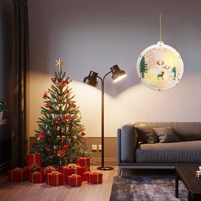 xihome Adornos colgantes LED hechos a mano, colgantes de madera brillantes, rbol de Navidad, muñeco de nieve, reno, luces ambientales para colgar en la pared, decoracin del hogar