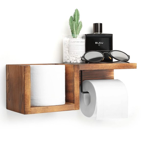 Soporte de pared para papel higiénico con estante, estilo granja