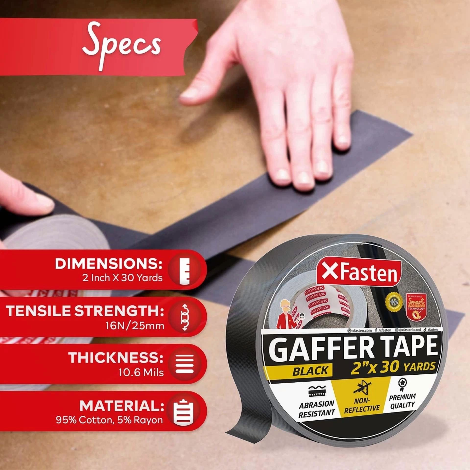 BUTTERFLY- Xfasten Black Gaffers Tape 2 Inch X 30 Yards, No Residue Tape, Black Gaffer T...