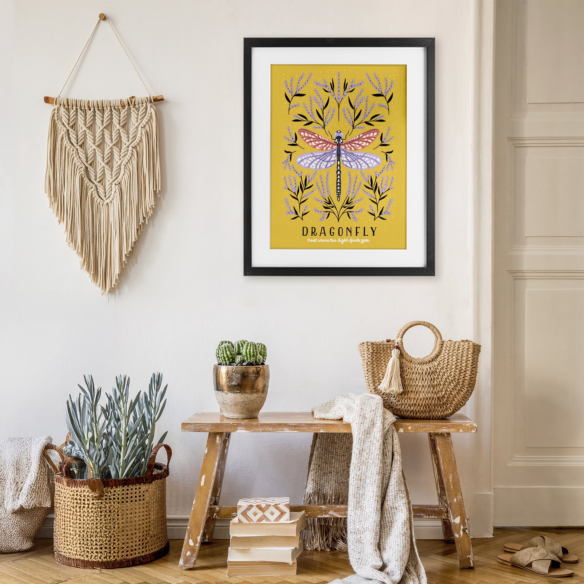 Stupell Industries Dragonfly Symmetry on Yellow Black Framed Print Under Glass, design by Indira Prieto | IndySign
