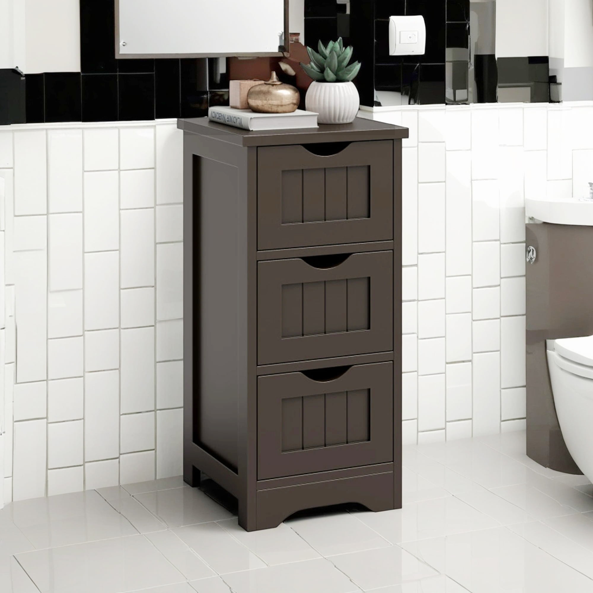 Demi Bonn Bathroom Storage Cabinet, Bathroom Floor Cabinet, Bathroom Floor Freestanding Storage Organizer with 3 Drawers, for Bathroom, Living Room, Bedroom, Kitchen, Brown