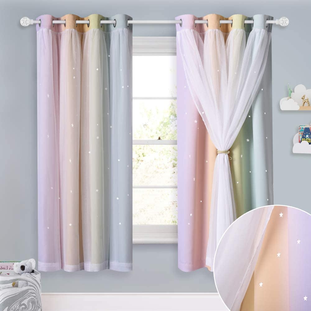 Stars Cut Out Rainbow Stripe Bla Details about   NICETOWN Kids Curtains Teen Girl Bedroom Decor 