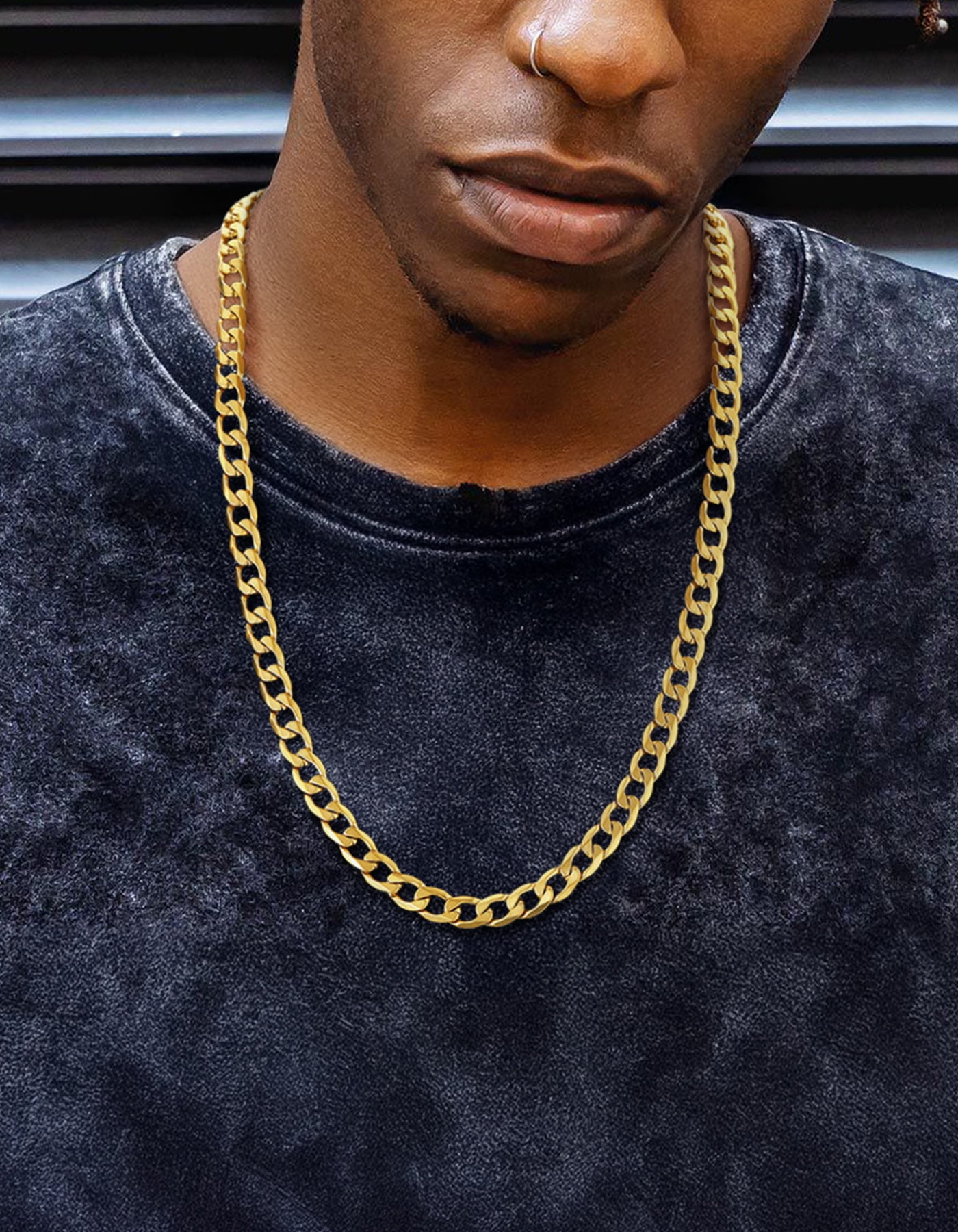 ChainsHouse Mens Necklaces Cuban Link Chain 14k Gold Plated Necklace for Men Women Stainless Steel 9mm Chunky Chains Men Jewelry Gift, 18 inches