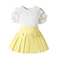 thumbnail image 1 of PEASKJP Baby Girls Skirt Sets Ruffled Ribbed Cap Sleeve T Shirt and Tie Front Skirt Set,Yellow 100, 1 of 5