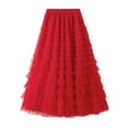 thumbnail image 2 of Mrat Big Hem Skirts Women's Solid Color Ruffled Mesh Skirt High Waist Prom Poached Skirt Half-Length Skirt Skirts for Women S-159 Red-A M, 2 of 7