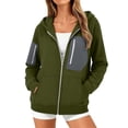 thumbnail image 2 of TGSLY Color Block Zipper Pocket Hoodies for Women Lightweight Full Zip Long Sleeve Drawstring Hooded Sweatshirts Loose Causal Solid Color Athletic Coat S, 2 of 9