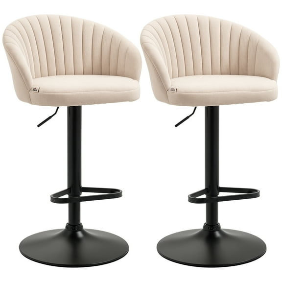 Homiyad Modern Upholstered Adjustable Barstools with Swivel Seat, Linen Touch Fabric, Steel Frame, Footrest, ‎Beige