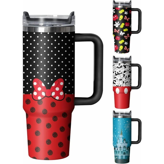 Cute Cartoon Mouse 30 oz Tumbler with Handle and Straw Lid Gift for Boy Girl Water Bottle Travel Cup for Car Drink Cold and Hot Stainless Steel Double Wall Insulated Coffee Mug (bow tie)