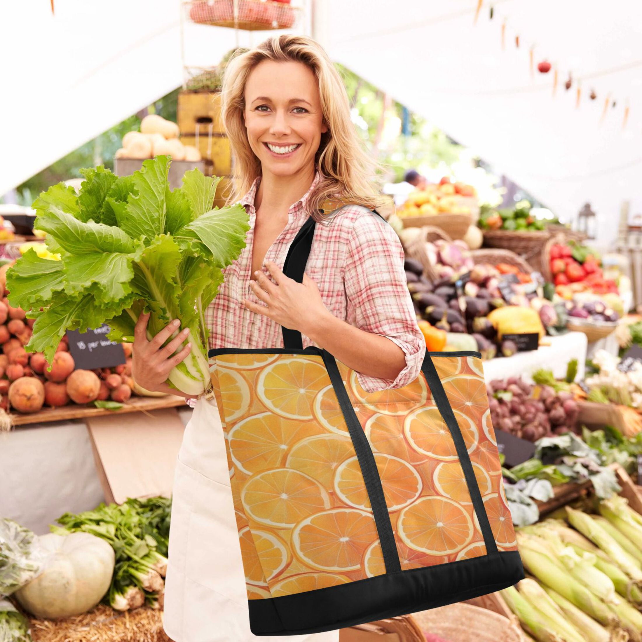 Large Hand-held Ice Pack Picnic Bag Insulation and Refrigeration Suitable for Shopping Picnics and Camping Orange Sliced Orange