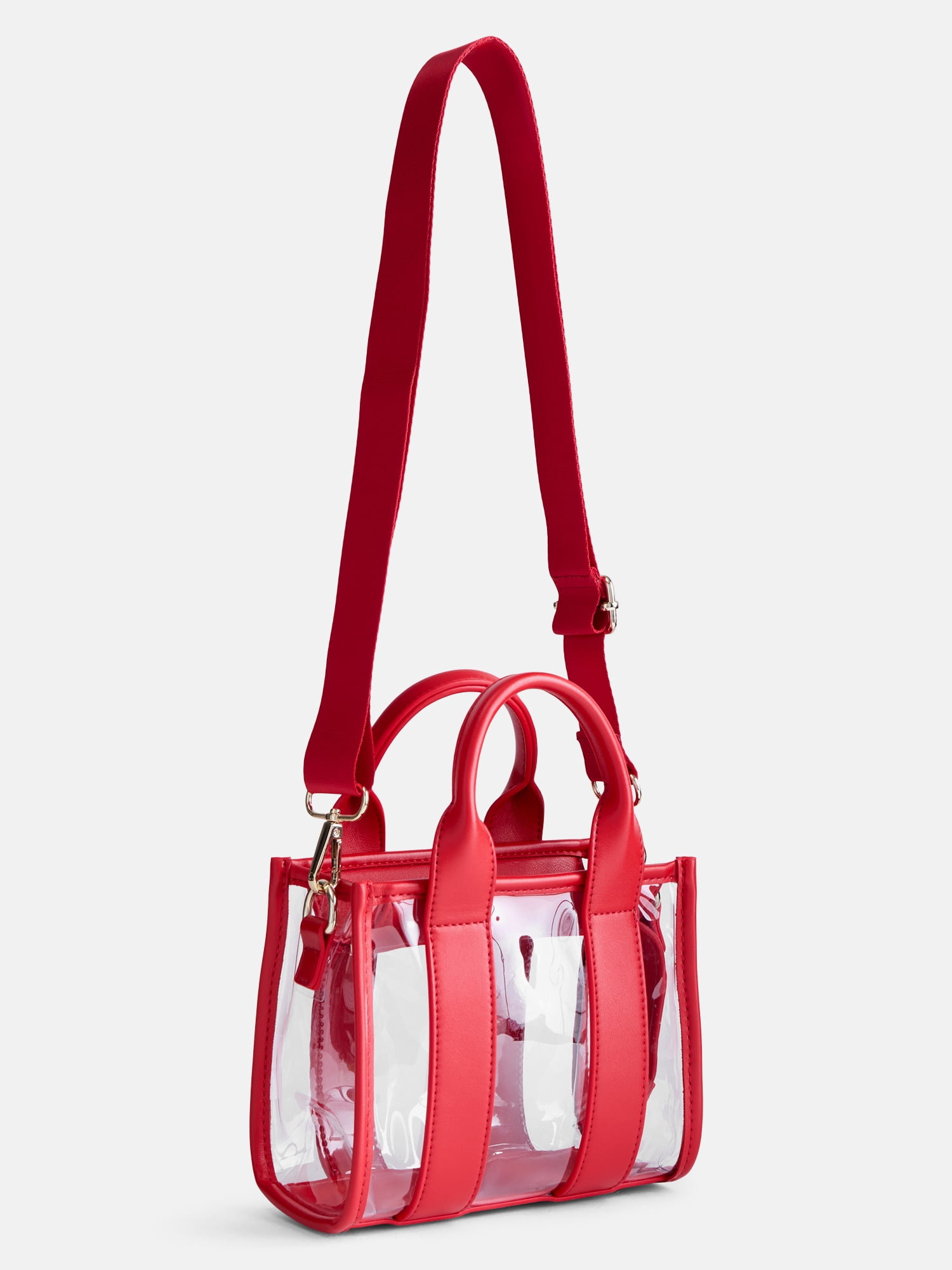 No Boundaries Women's Game Day Clear Boxy Mini Tote Bag, Red