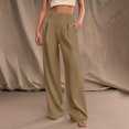 thumbnail image 2 of JJHGVB Long Trousers palazzo pants Flowy Pants Summer Outfit Sweat Wear cream pants Lounge Trousers Wide Leg Palazzo Lightweight Breathable High Waist Travel Vacation Clothes Khaki 2XL, 2 of 9