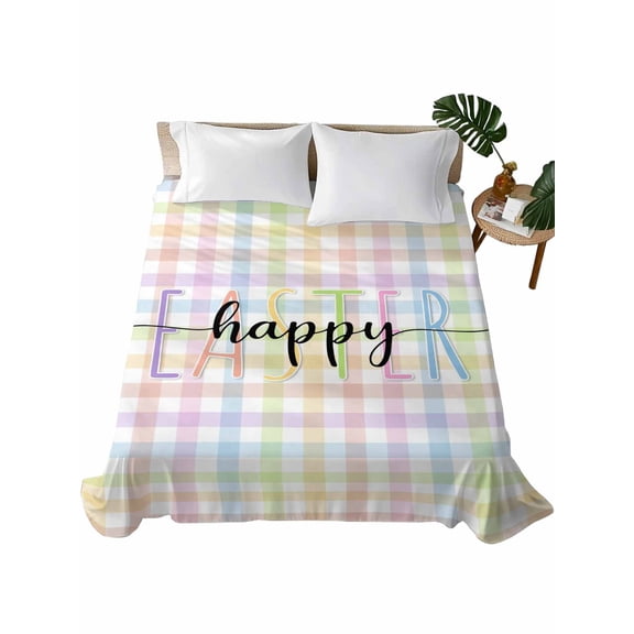 Twin XL Flat Sheet 66"x102", Easter Soft Lightweight Bedding Flat Sheets Only, Colorful Checkered Plaid Spring Gingham Textured Brushed Microfiber Top Bed Sheet, Breathable StainResistant Bedsheets
