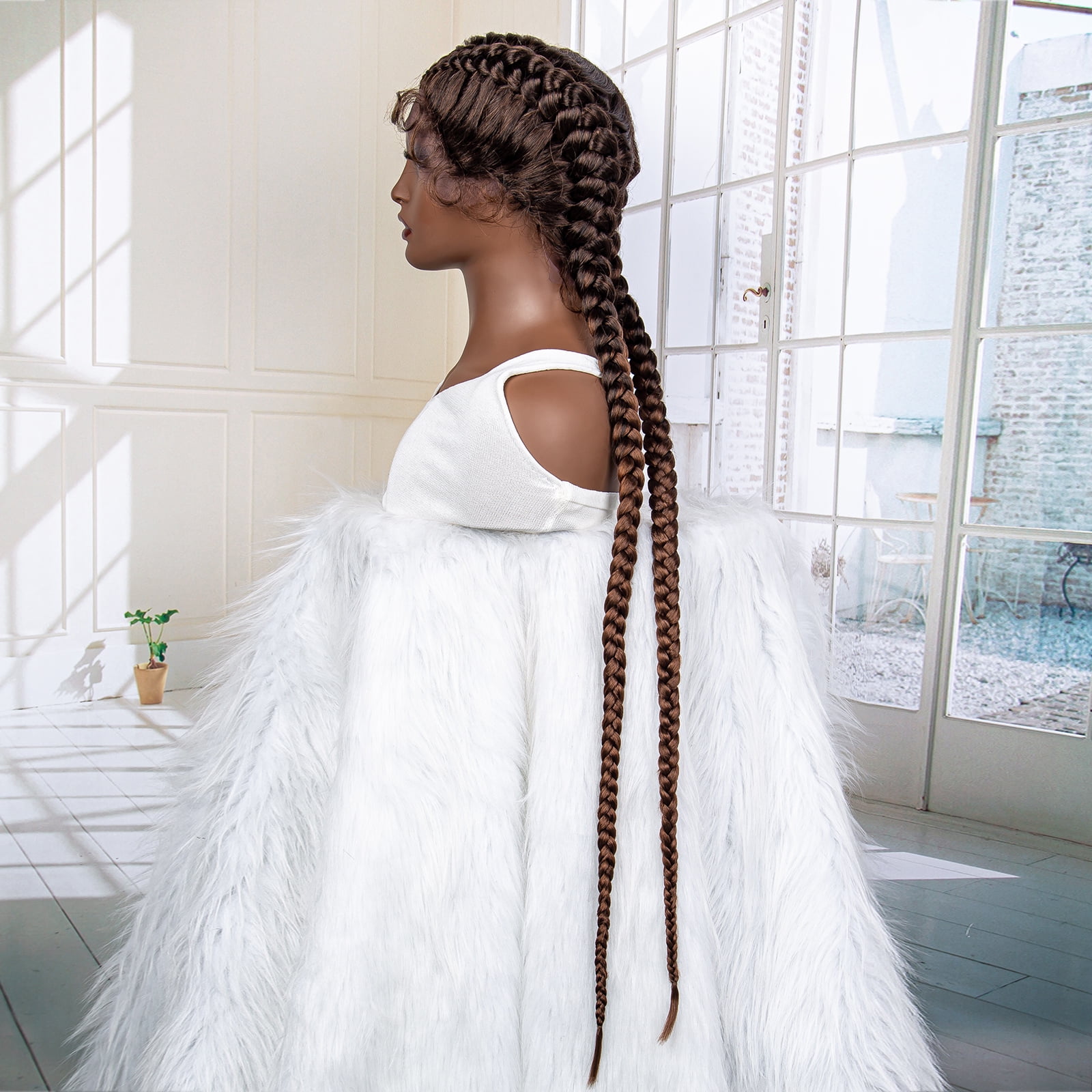 36 Inches Long Lace Front Synthetic Braided Wigs Lace Front Twins Cornrow Braided Wig for Black Women with Baby Hair Middle Part (1B/30 Color)