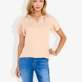 thumbnail image 2 of Women's Short Sleeve V-Neck Blouse with Double Layer Ruffle Sleeve Detail Casual and Chic for Everyday Wear- X Large, Beige, 2 of 7