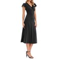 thumbnail image 4 of INSPIRE CHIC Polka Dot Dress for Women's Summer Cap Sleeve V Neck Lace Trim Decor Casual Midi Dresses M Black, 4 of 6
