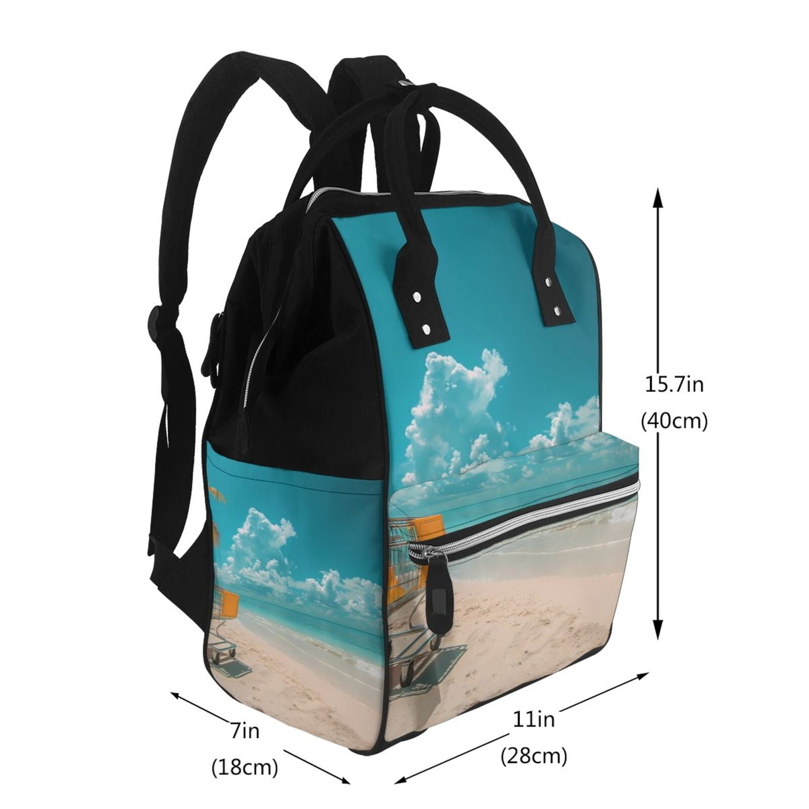 Fuzoiu Shopping Cart On Tropical Beach Print Diaper Bag Backpack,Baby Essentials Travel Tote,Multi function Waterproof Diaper Bag, Travel Essentials Baby Bag - Unisex