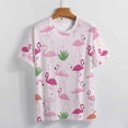 thumbnail image 3 of Flamingo Pattern Womens Tops Women's Fashion Casual Short Sleeve Flower Print Round Neck Pullover Top Blouse, 3 of 6