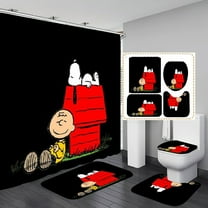 Charlie Comic Shower Curtain, Bathroom 4 Pieces Set Toilet Lid Cover and Bath Mat, Non-Slip Rugs, Durable and Waterproof, for Bathroom Decor Set, 72" x 72"