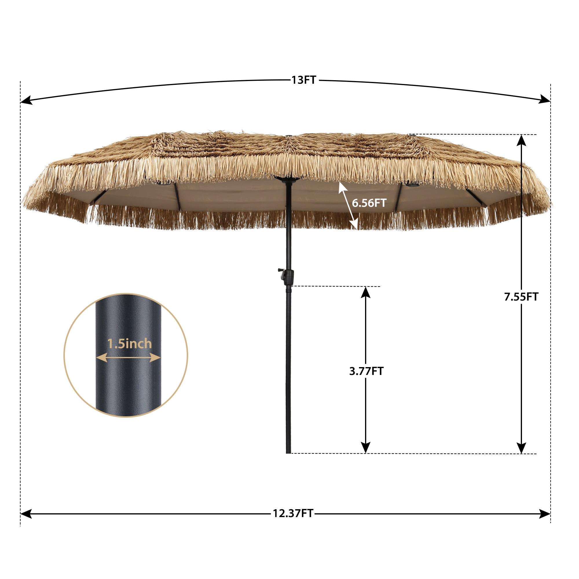 Autlaycil 13 ft Hawaiian Thatched Tiki Umbrella for Outdoor, Pool, Patio, Beach